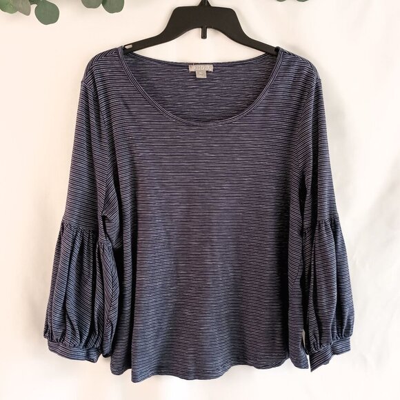 Falls Creek Blue Striped Bell Sleeve Top Women’s Large Scoop Neck Blouse - Picture 2 of 5